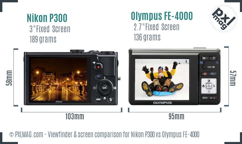 Nikon P300 vs Olympus FE-4000 Screen and Viewfinder comparison