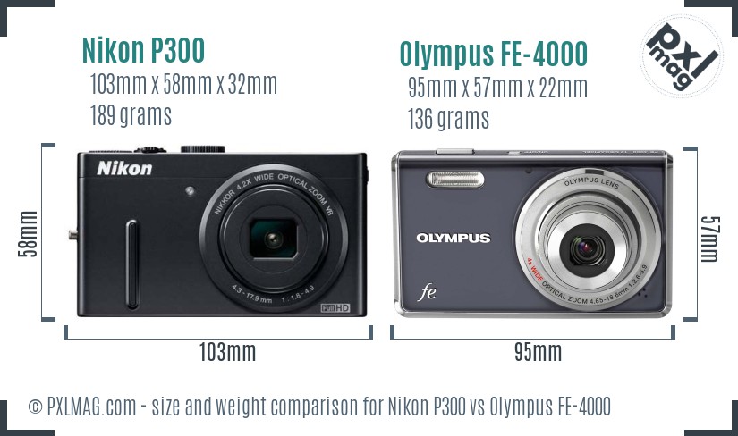 Nikon P300 vs Olympus FE-4000 size comparison