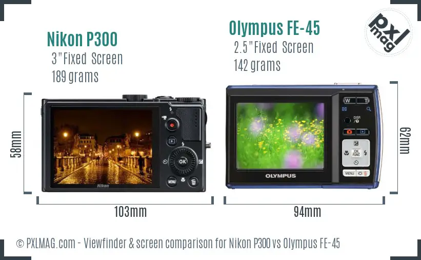 Nikon P300 vs Olympus FE-45 Screen and Viewfinder comparison