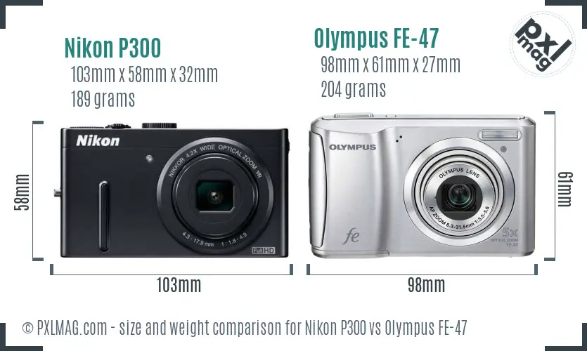 Nikon P300 vs Olympus FE-47 size comparison