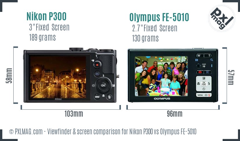 Nikon P300 vs Olympus FE-5010 Screen and Viewfinder comparison