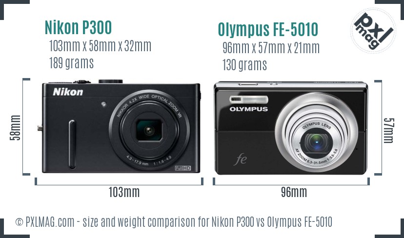 Nikon P300 vs Olympus FE-5010 size comparison