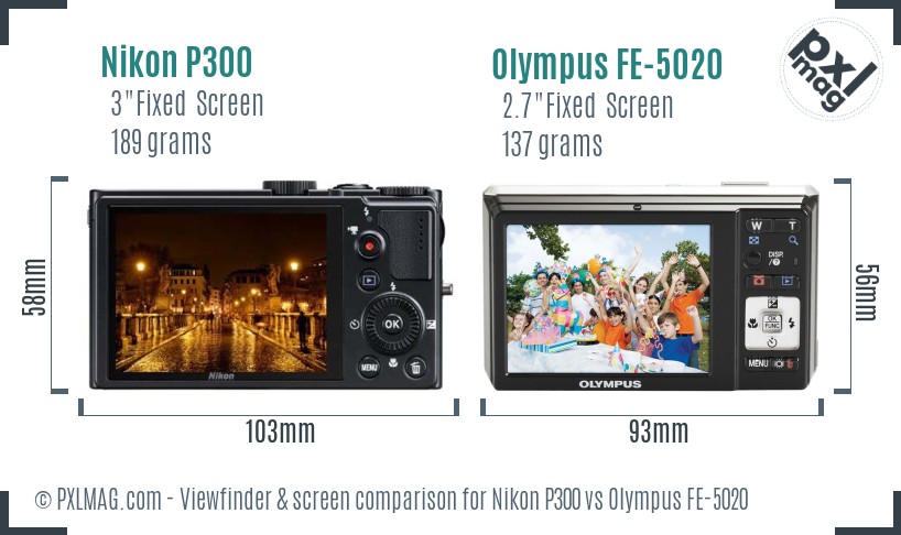 Nikon P300 vs Olympus FE-5020 Screen and Viewfinder comparison
