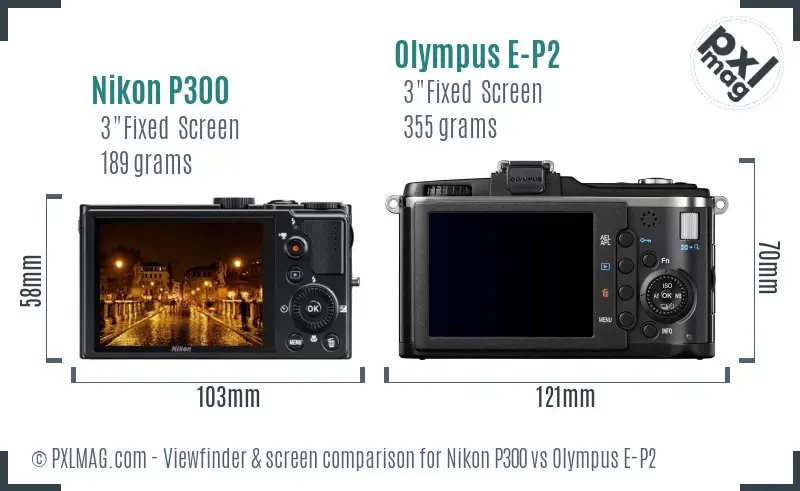 Nikon P300 vs Olympus E-P2 Screen and Viewfinder comparison
