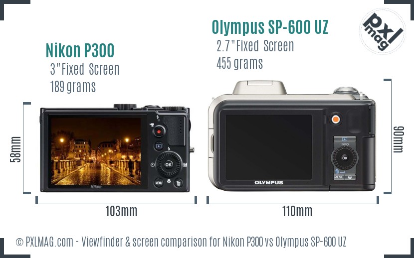 Nikon P300 vs Olympus SP-600 UZ Screen and Viewfinder comparison