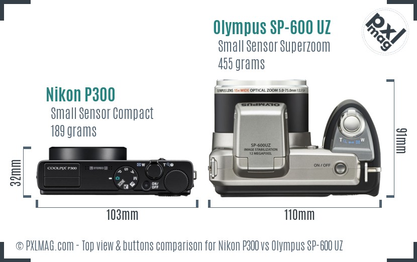 Nikon P300 vs Olympus SP-600 UZ top view buttons comparison