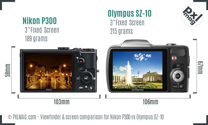 Nikon P300 vs Olympus SZ-10 Screen and Viewfinder comparison