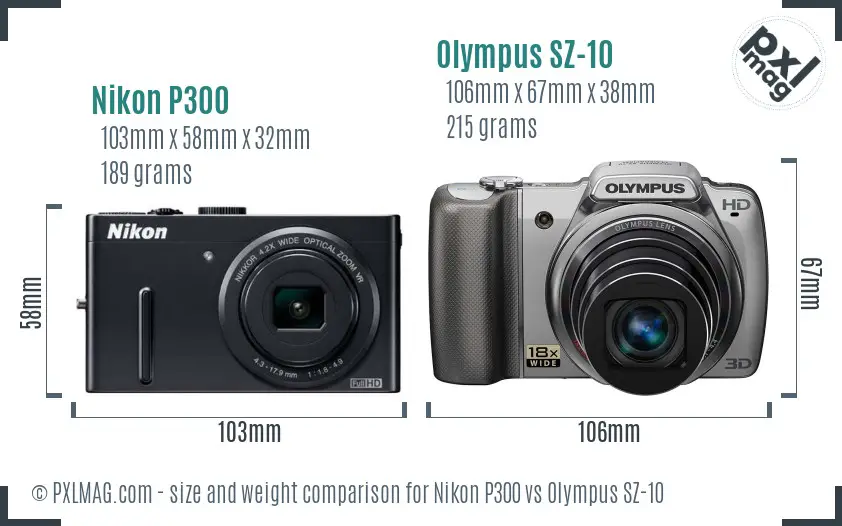 Nikon P300 vs Olympus SZ-10 size comparison