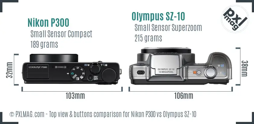 Nikon P300 vs Olympus SZ-10 top view buttons comparison