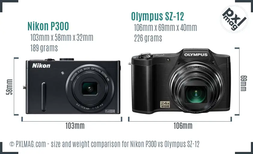 Nikon P300 vs Olympus SZ-12 size comparison Nikon P300 vs Olympus SZ-12 size comparison