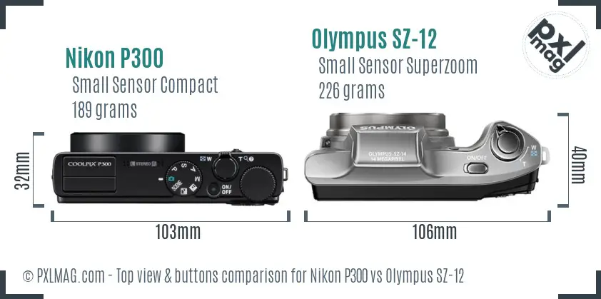 Nikon P300 vs Olympus SZ-12 top view buttons comparison Nikon P300 vs Olympus SZ-12 top view buttons comparison