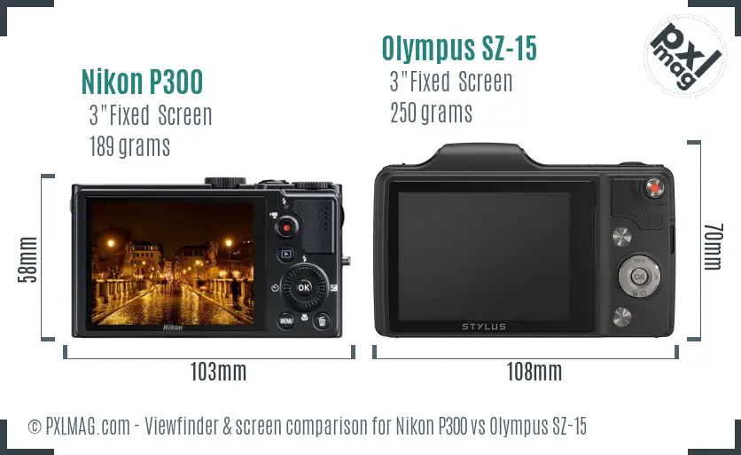 Nikon P300 vs Olympus SZ-15 Screen and Viewfinder comparison