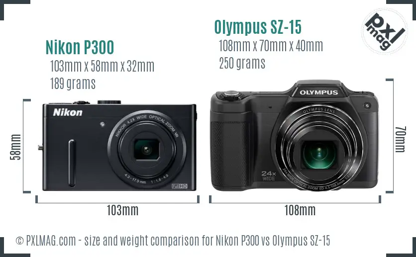 Nikon P300 vs Olympus SZ-15 size comparison