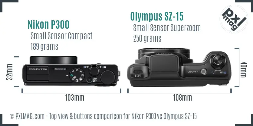 Nikon P300 vs Olympus SZ-15 top view buttons comparison