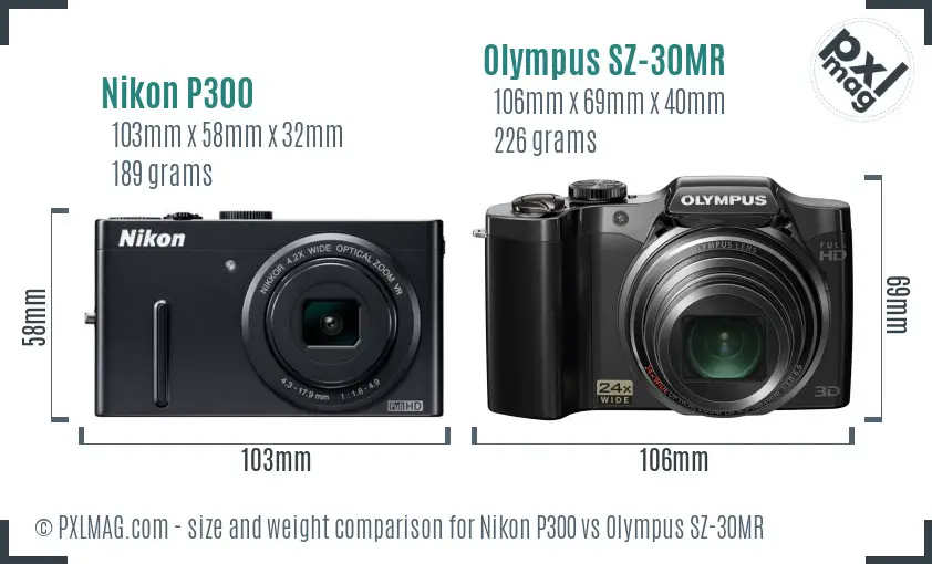 Nikon P300 vs Olympus SZ-30MR size comparison Nikon P300 vs Olympus SZ-30MR size comparison