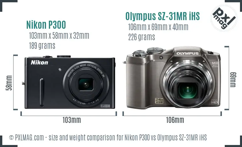 Nikon P300 vs Olympus SZ-31MR iHS size comparison Nikon P300 vs Olympus SZ-31MR iHS size comparison
