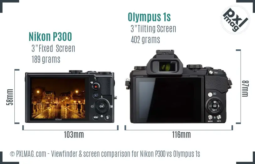 Nikon P300 vs Olympus 1s Screen and Viewfinder comparison