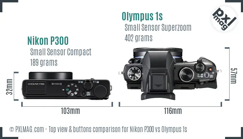 Nikon P300 vs Olympus 1s top view buttons comparison
