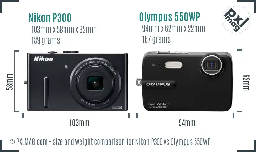 Nikon P300 vs Olympus 550WP size comparison Nikon P300 vs Olympus 550WP size comparison