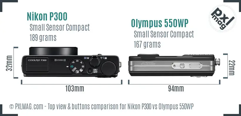 Nikon P300 vs Olympus 550WP top view buttons comparison Nikon P300 vs Olympus 550WP top view buttons comparison