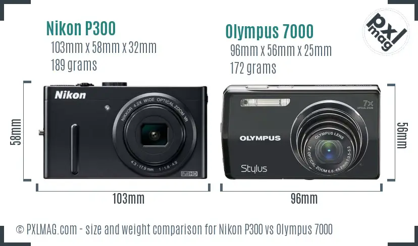 Nikon P300 vs Olympus 7000 size comparison