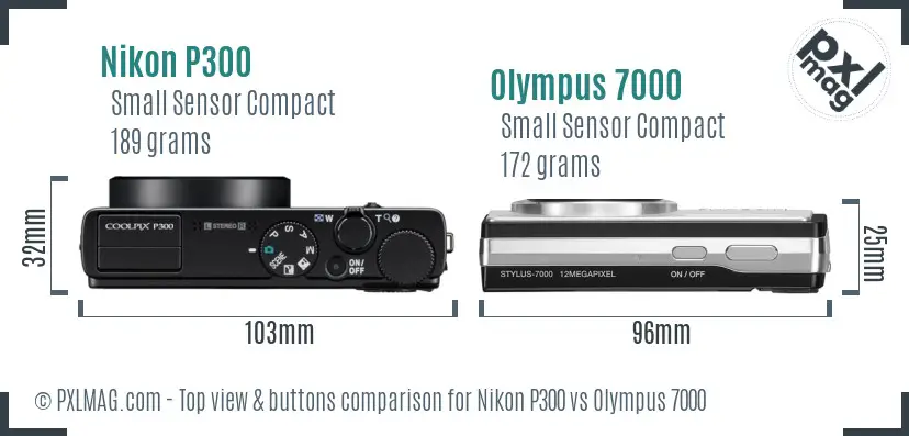 Nikon P300 vs Olympus 7000 top view buttons comparison