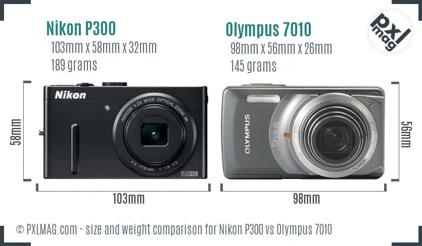 Nikon P300 vs Olympus 7010 size comparison