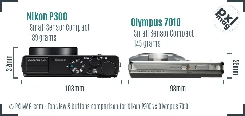 Nikon P300 vs Olympus 7010 top view buttons comparison