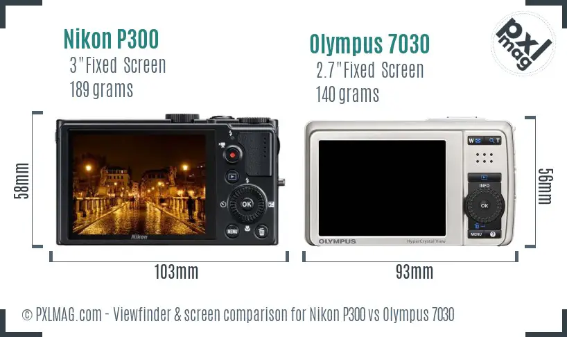 Nikon P300 vs Olympus 7030 Screen and Viewfinder comparison
