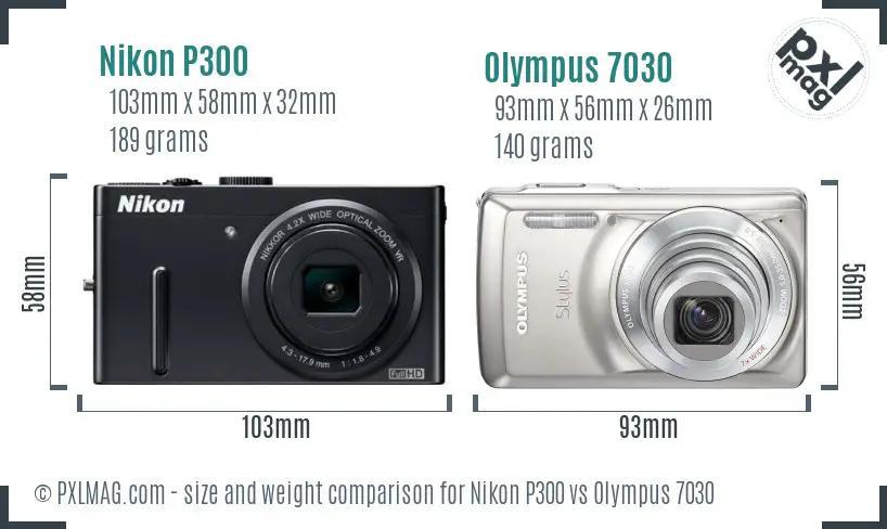 Nikon P300 vs Olympus 7030 size comparison