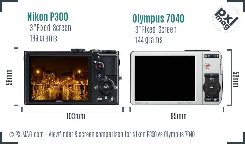 Nikon P300 vs Olympus 7040 Screen and Viewfinder comparison