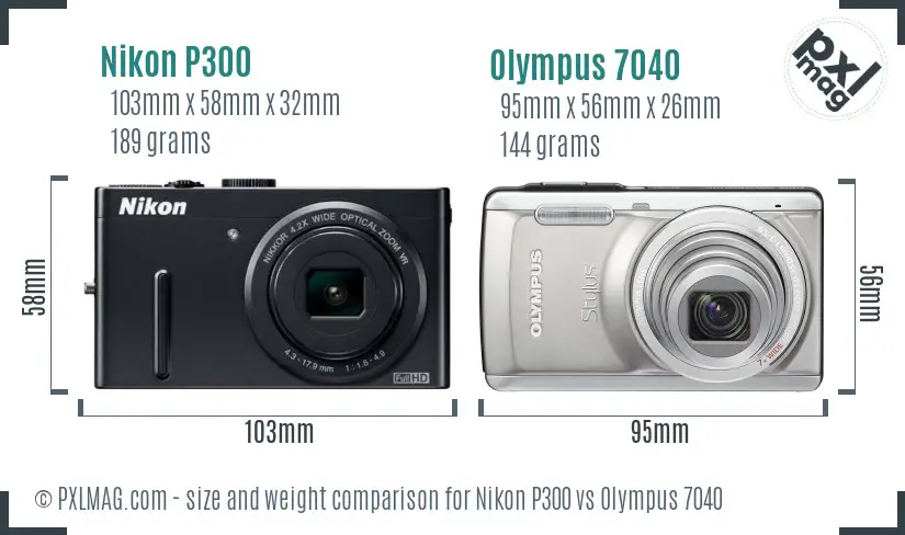 Nikon P300 vs Olympus 7040 size comparison