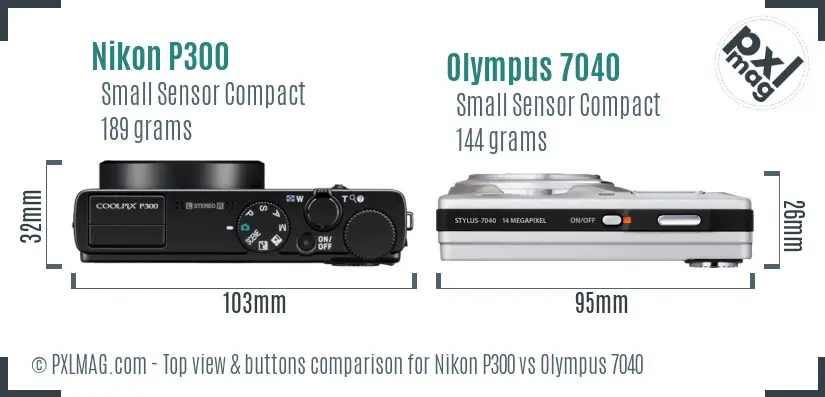 Nikon P300 vs Olympus 7040 top view buttons comparison
