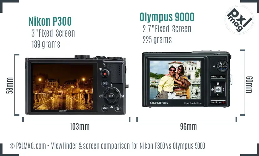 Nikon P300 vs Olympus 9000 Screen and Viewfinder comparison