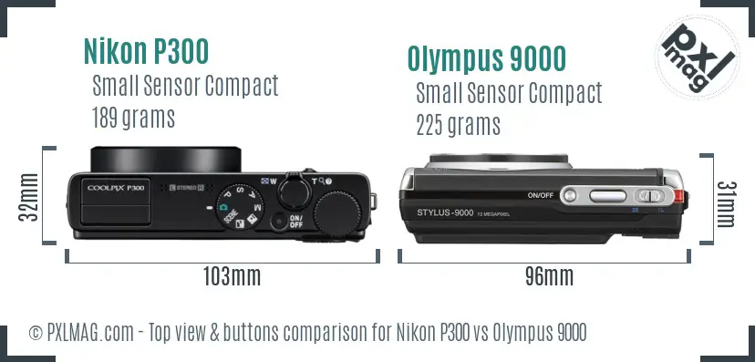 Nikon P300 vs Olympus 9000 top view buttons comparison