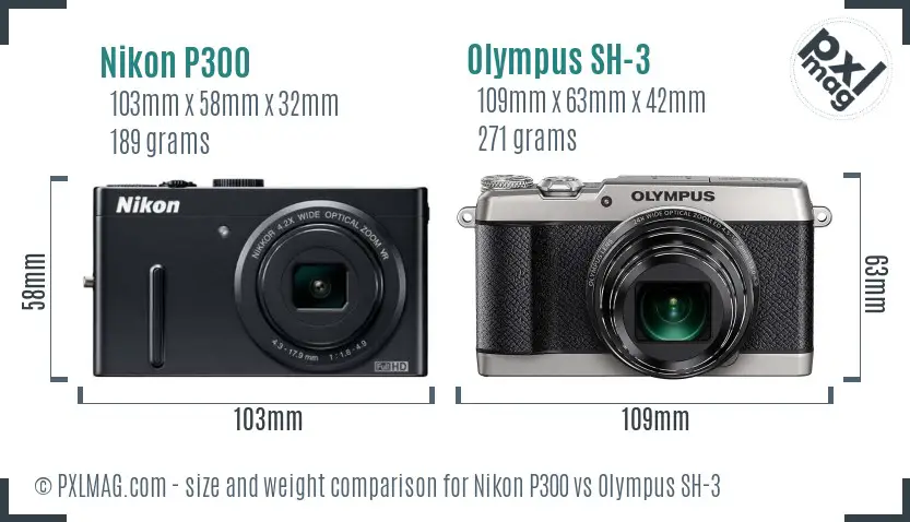 Nikon P300 vs Olympus SH-3 size comparison Nikon P300 vs Olympus SH-3 size comparison