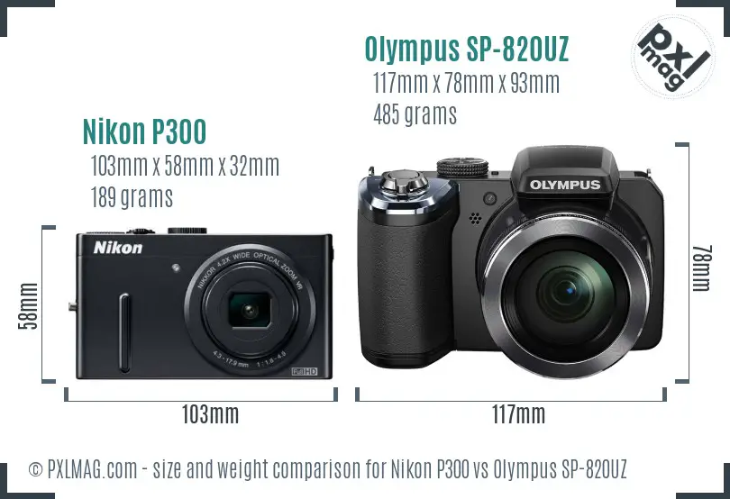 Nikon P300 vs Olympus SP-820UZ size comparison