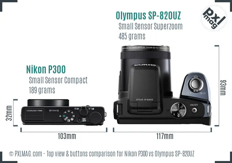 Nikon P300 vs Olympus SP-820UZ top view buttons comparison