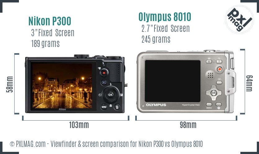 Nikon P300 vs Olympus 8010 Screen and Viewfinder comparison