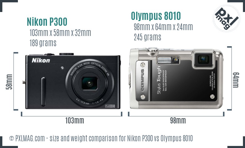 Nikon P300 vs Olympus 8010 size comparison