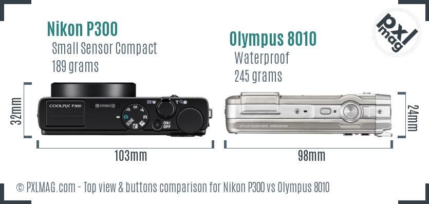 Nikon P300 vs Olympus 8010 top view buttons comparison