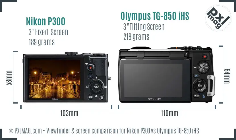 Nikon P300 vs Olympus TG-850 iHS Screen and Viewfinder comparison