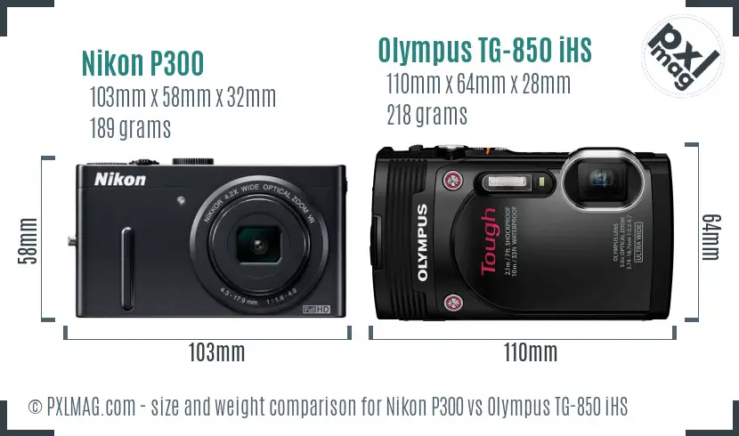 Nikon P300 vs Olympus TG-850 iHS size comparison