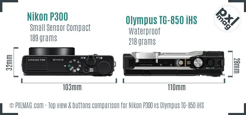 Nikon P300 vs Olympus TG-850 iHS top view buttons comparison