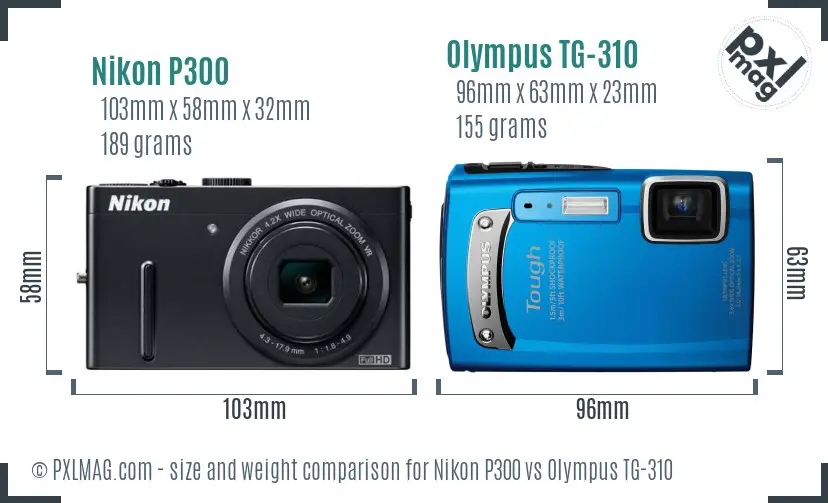 Nikon P300 vs Olympus TG-310 size comparison
