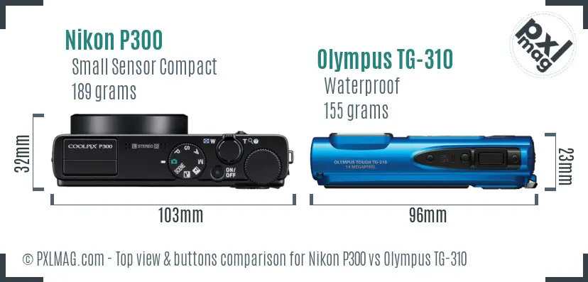 Nikon P300 vs Olympus TG-310 top view buttons comparison