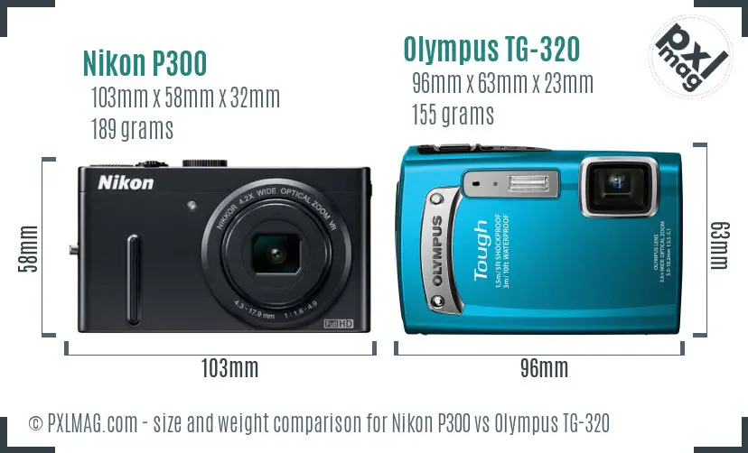 Nikon P300 vs Olympus TG-320 size comparison