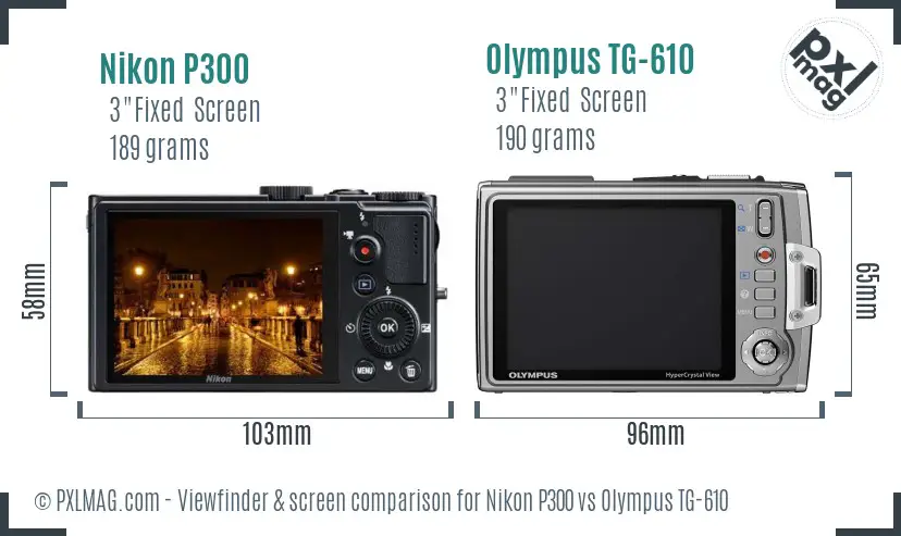 Nikon P300 vs Olympus TG-610 Screen and Viewfinder comparison