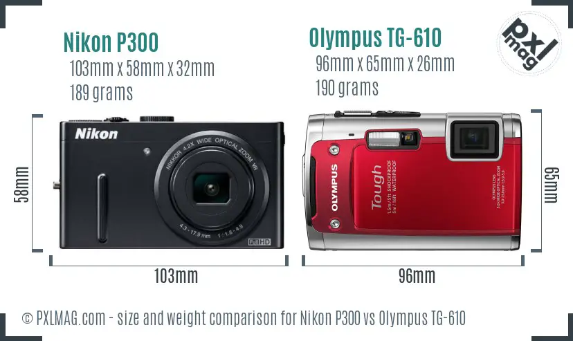 Nikon P300 vs Olympus TG-610 size comparison