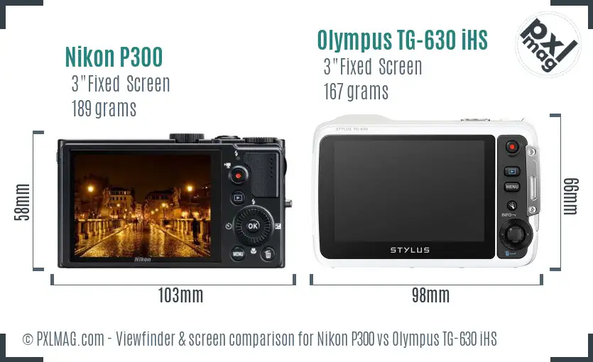 Nikon P300 vs Olympus TG-630 iHS Screen and Viewfinder comparison